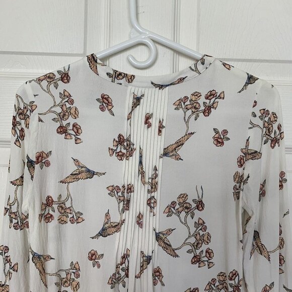 Pale Sky Top Blouse Women XS Hummingbird Floral Tunic Rayon Long Sleeve - Picture 7 of 12
